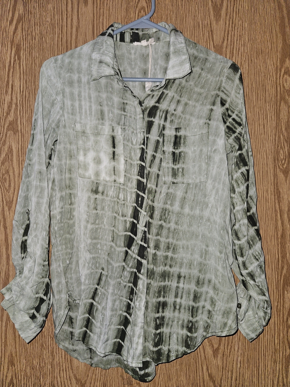 Mystree Tie-Dye Olive Green Button-Up Shirt
